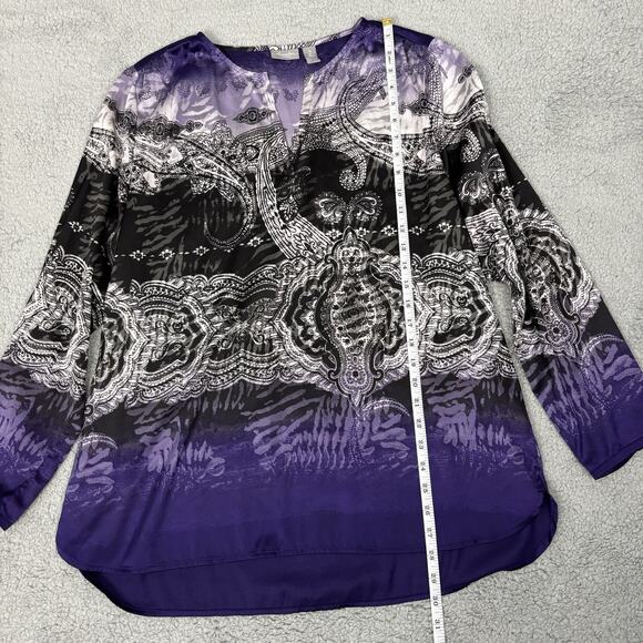 Chicos Travelers Satin Top Purple V Neck Long Sleeve Tunic sz Large - Picture 7 of 10